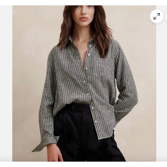 Banana Republic Tops - Banana Republic Women Long Sleeve Button Up Linen Blend Shirt XL Striped NWT